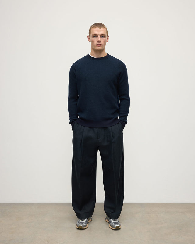 Waffle Stitch Dark Navy Cashmere Jumper