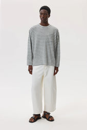 Cashmere Jersey Stripe Light Grey Oversized T-Shirt