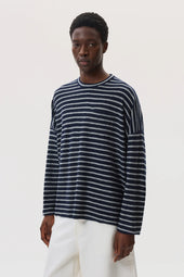 Cashmere Jersey Stripe Dark Navy Oversized T-Shirt