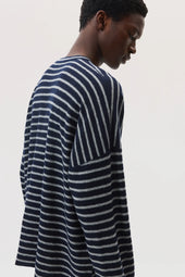 Cashmere Jersey Stripe Dark Navy Oversized T-Shirt