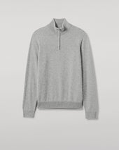 Classic Cashmere Light Grey Zip Neck Jumper