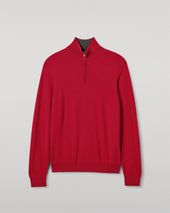 Rory Red & Grey Classic Cashmere Contrast Zip Neck Jumper