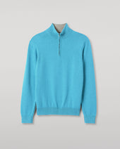 Rory Blue & Grey Classic Cashmere Contrast Zip Neck Jumper