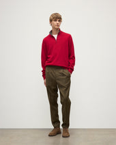 Rory Red & Grey Classic Cashmere Contrast Zip Neck Jumper
