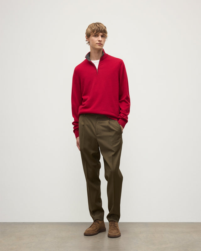Rory Red & Grey Classic Cashmere Contrast Zip Neck Jumper