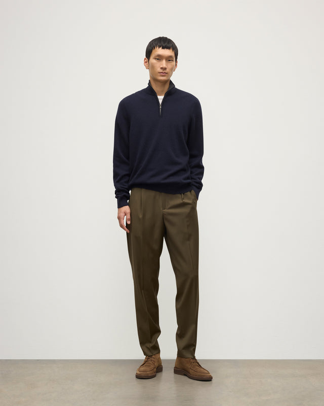 Rory Navy & Grey Classic Cashmere Contrast Zip Neck Jumper