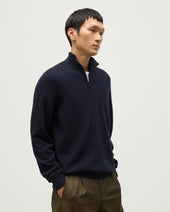 Rory Navy & Grey Classic Cashmere Contrast Zip Neck Jumper