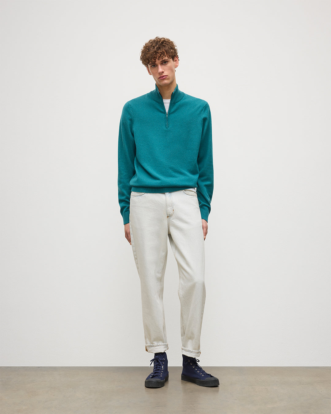 Rory Green Grey Classic Cashmere Contrast Zip Neck Jumper