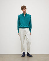 Rory Green & Grey Classic Cashmere Contrast Zip Neck Jumper