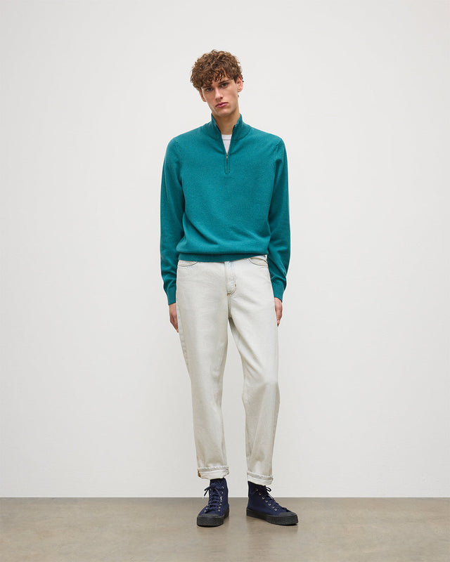 Rory Green & Grey Classic Cashmere Contrast Zip Neck Jumper