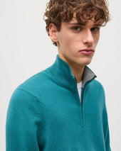 Rory Green & Grey Classic Cashmere Contrast Zip Neck Jumper