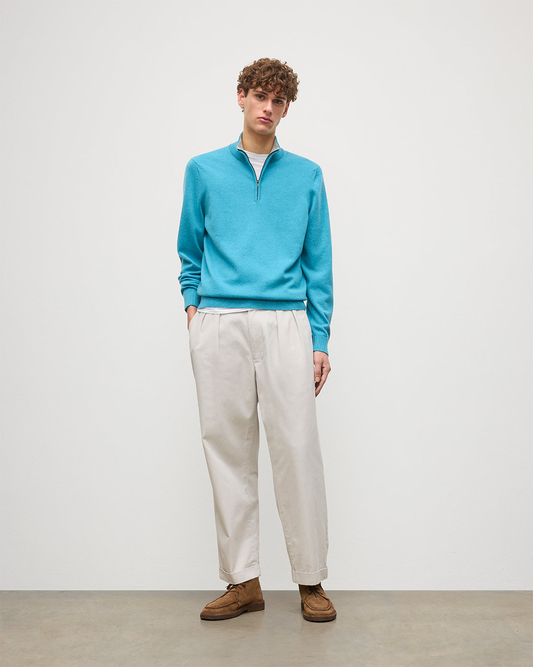 Rory Grey Classic Cashmere Contrast Zip Neck Jumper