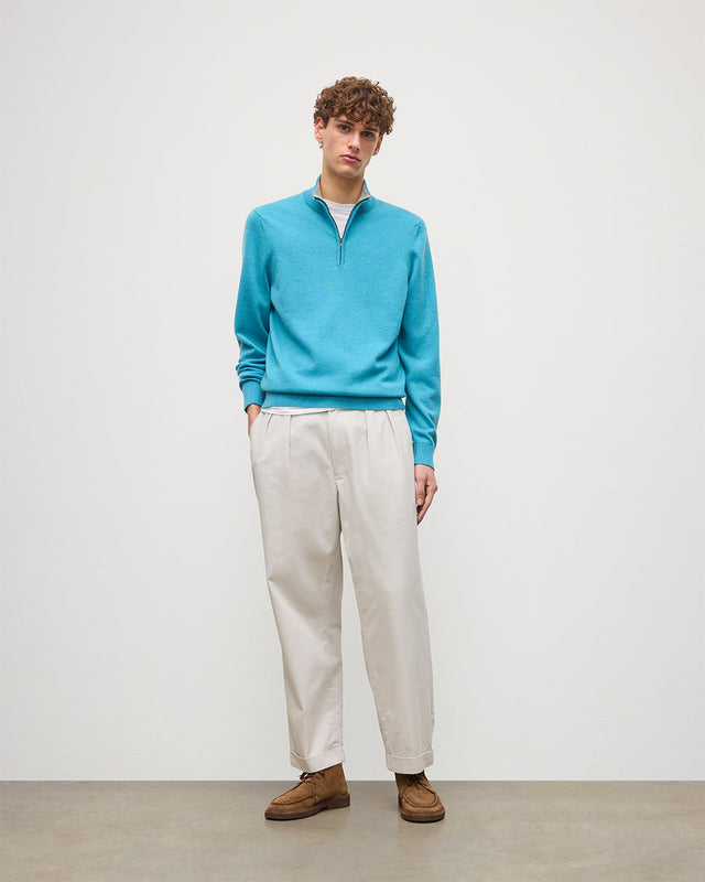 Rory Blue & Grey Classic Cashmere Contrast Zip Neck Jumper