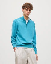 Rory Blue & Grey Classic Cashmere Contrast Zip Neck Jumper