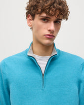 Rory Blue & Grey Classic Cashmere Contrast Zip Neck Jumper