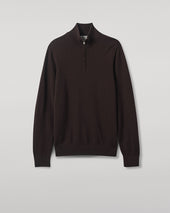 Classic Cashmere Dark Brown Zip Neck Jumper