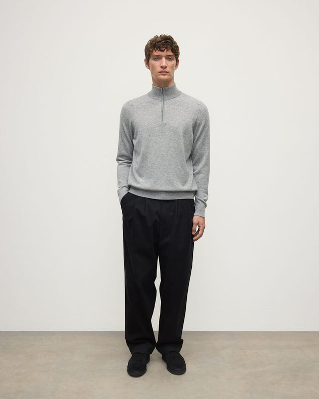 Classic Cashmere Light Grey Zip Neck Jumper