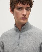 Classic Cashmere Light Grey Zip Neck Jumper