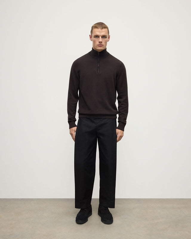 Classic Cashmere Dark Brown Zip Neck Jumper