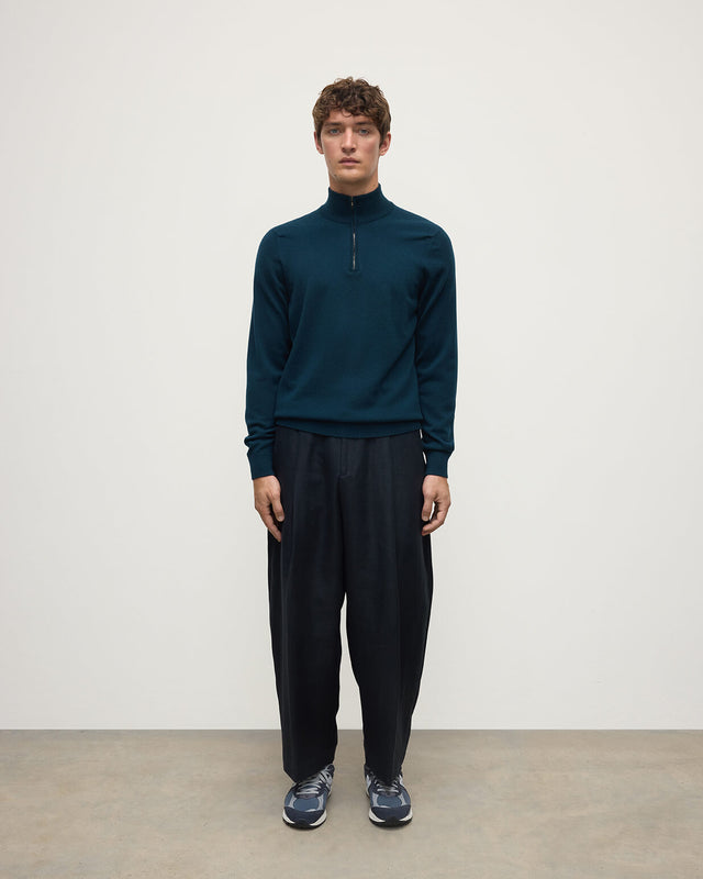 Classic Cashmere Dark Green Zip Neck Jumper