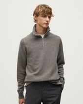 Tweel Grey & Brown Cashmere Half Zip Jumper