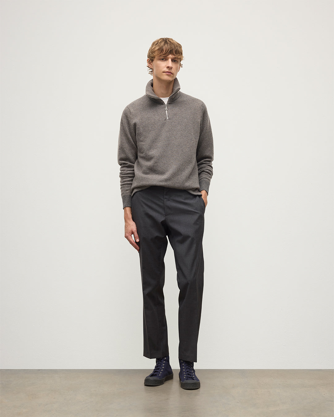 Tweel Grey Brown Cashmere Half Zip Jumper