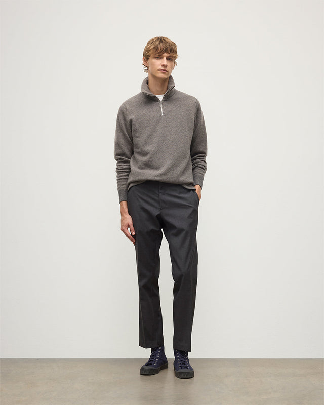 Tweel Grey & Brown Cashmere Half Zip Jumper