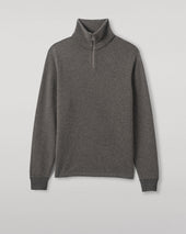 Tweel Grey & Brown Cashmere Half Zip Jumper
