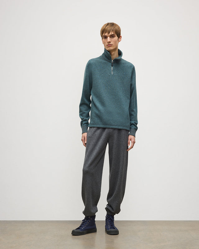 Tweel Grey Green Cashmere Half Zip Jumper