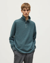 Tweel Grey Green Cashmere Half Zip Jumper