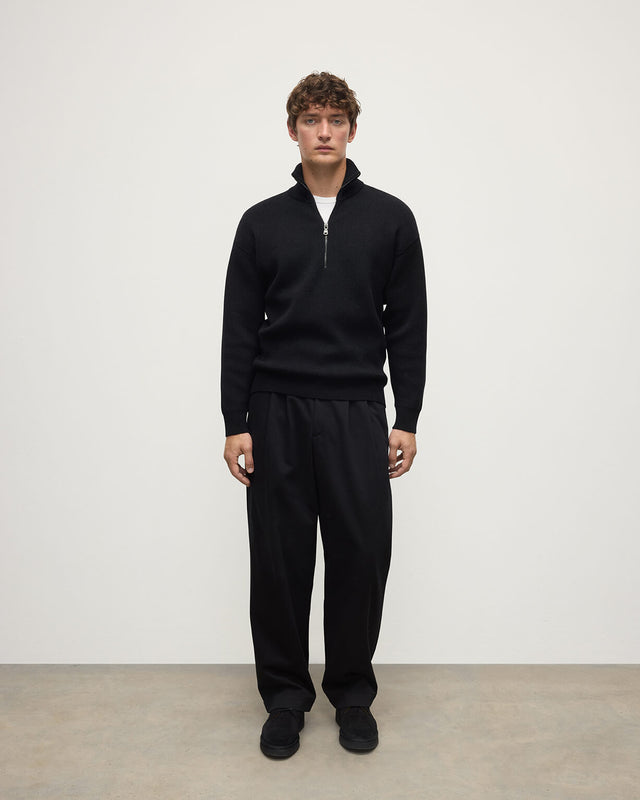Double Face Black Half Zip Jumper