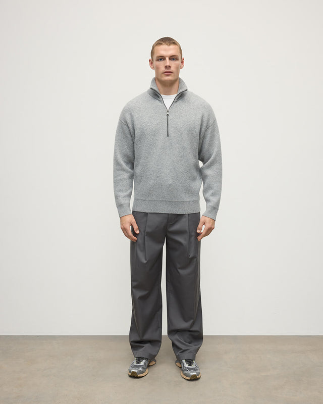 Double Face Light Grey Half Zip Jumper