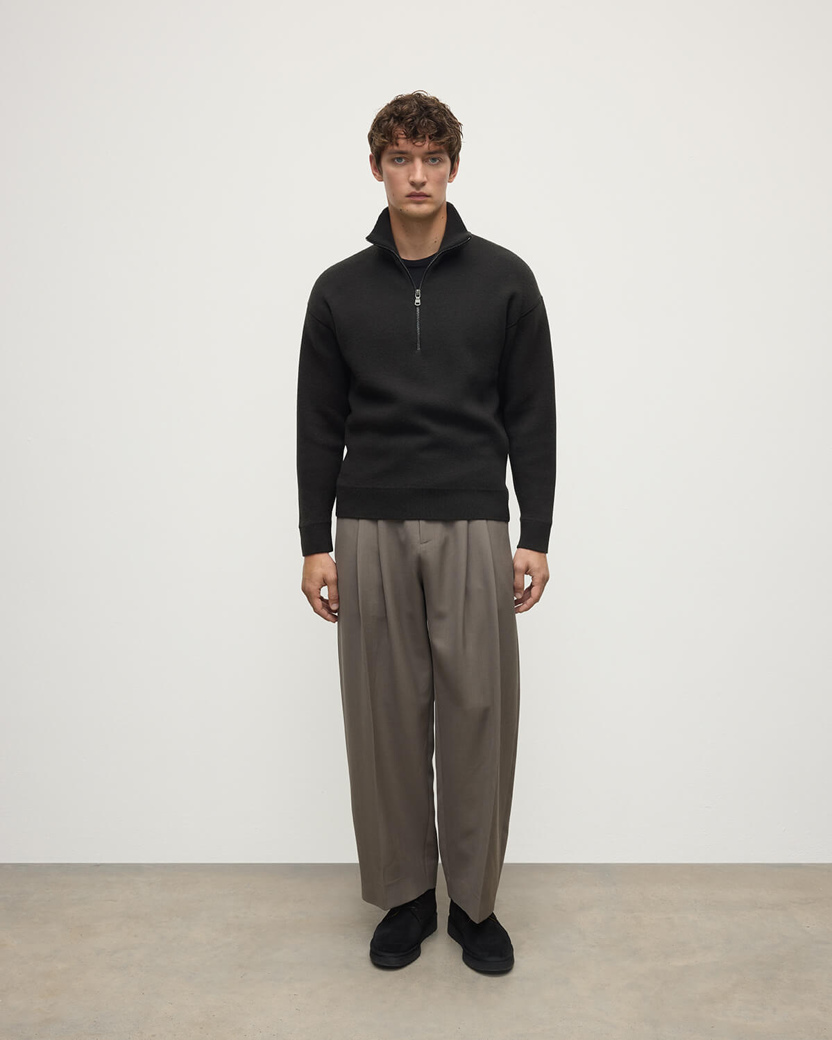 Double Face Dark Grey Half Zip Jumper