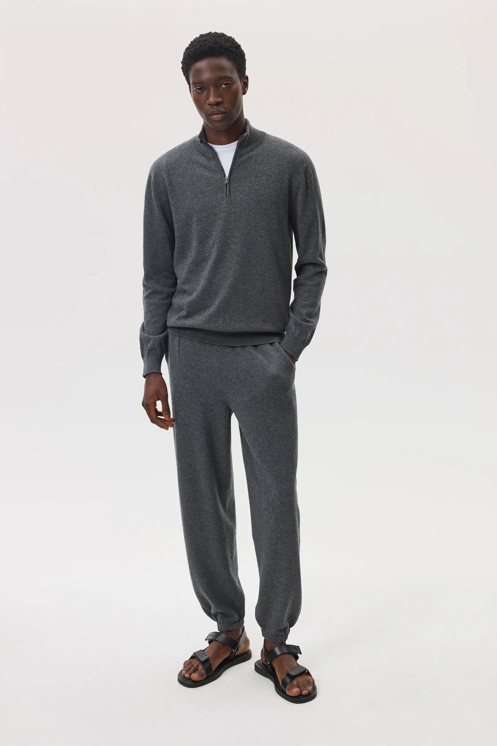 Classic Cashmere Mid Grey Zip Neck Jumper
