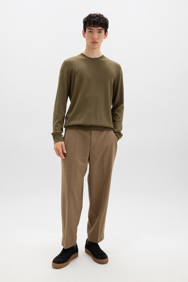 Merino Round Neck Olive Green Jumper