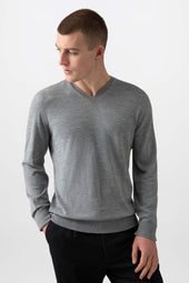 Superfine Merino V Neck Light Grey Jumper