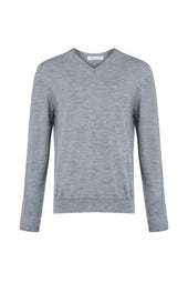 Superfine Merino V Neck Light Grey Jumper