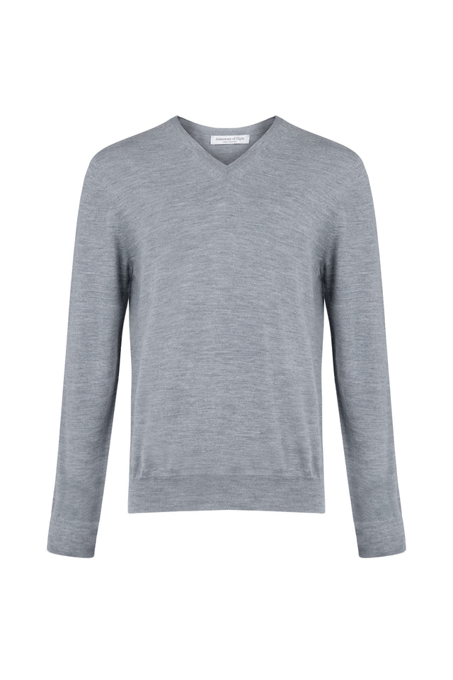 Superfine Merino V Neck Light Grey Jumper
