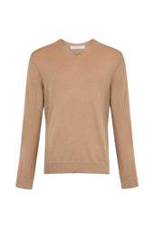 Superfine Merino V Neck Camel Jumper