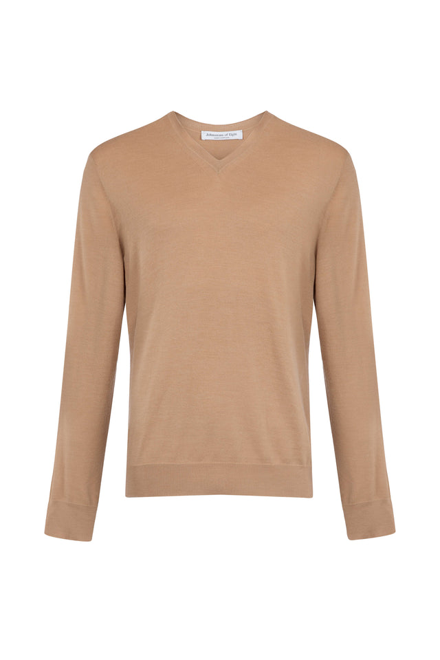 Superfine Merino V Neck Camel Jumper