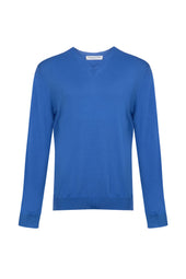 Superfine Merino V Neck Blue Jumper