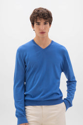 Superfine Merino V Neck Blue Jumper