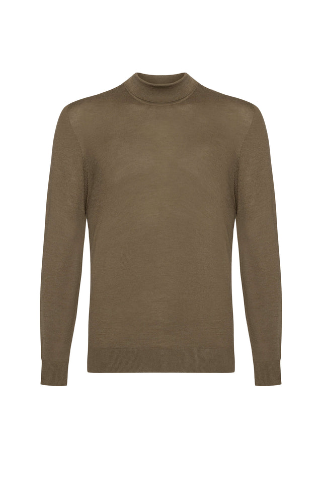 Mock Turtle Neck Merino Olive Green Jumper