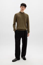 Mock Turtle Neck Merino Olive Green Jumper