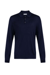 Merino Long Sleeve Dark Navy Polo Shirt