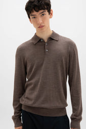 Merino Long Sleeve Light Brown Polo Shirt