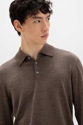 Merino Long Sleeve Light Brown Polo Shirt