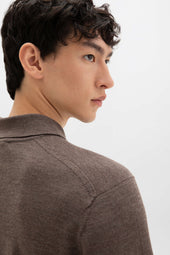 Merino Long Sleeve Light Brown Polo Shirt