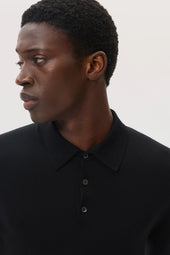 Merino Long Sleeve Black Polo Shirt