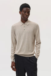 Merino Long Sleeve Natural Polo Shirt